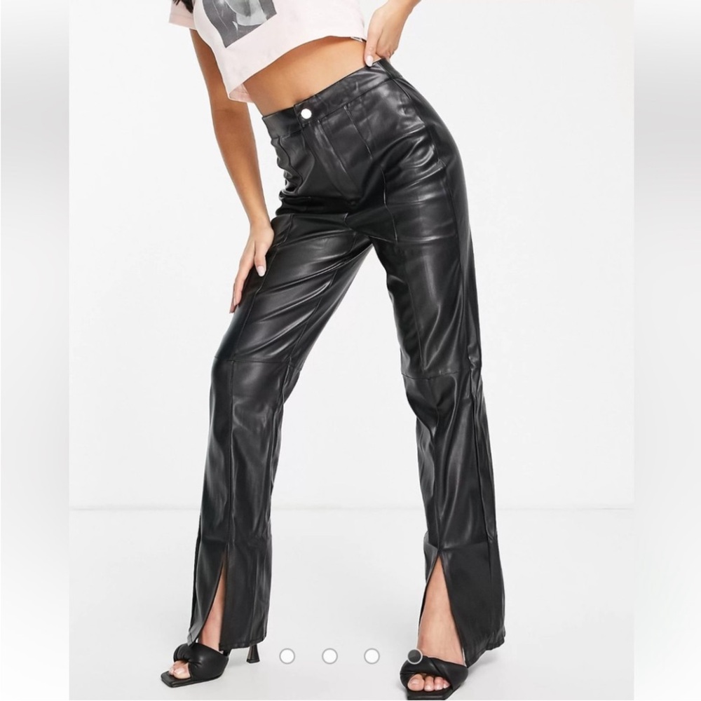 Missguided Black Leather Flare Pants Petite